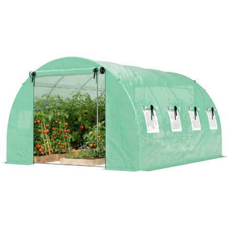 Serre tunnel de jardin 12m² 295x400x200cm 2 portes 8 fenêtres bâche PE 140 g/m² vert