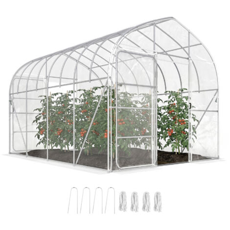 Serre Tunnel de Jardin 12m² Film PO Anti-goutte Acier Galvanisé 25mm Structure Renforcée 2 Portes Battantes Transparent
