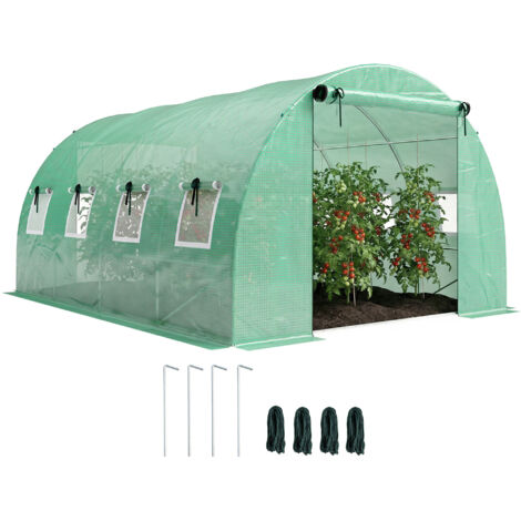 Serre tunnel de jardin 12m². serre de jardin tunnel 295x400x200cm 2 portes et 8 fenêtres bâche PE 140 g/m² vert