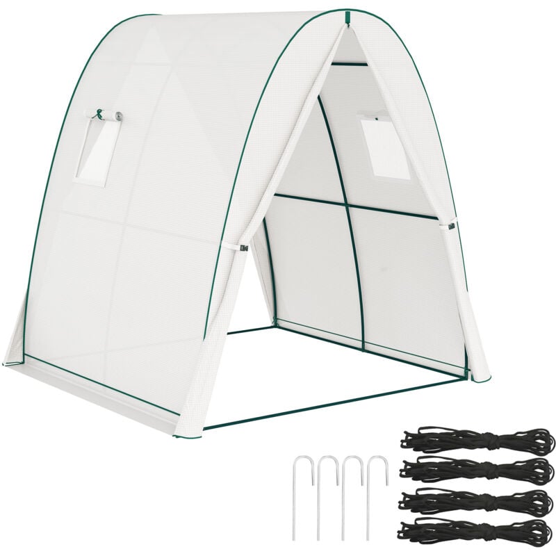 Serre tunnel de jardin 1,8 x 1,8 x 2 m - 2 portes enroulables zippées, 2 fenêtres - acier vert pe blanc
