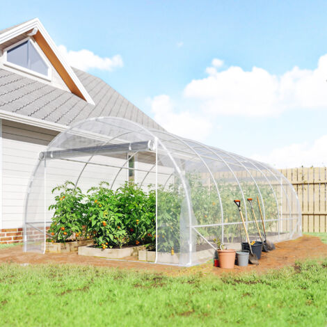 Serre tunnel de jardin 18m² serre de jardin tunnel 296x597x199cm cadre acier galvanisé. bâche PE 150g/m² transparent