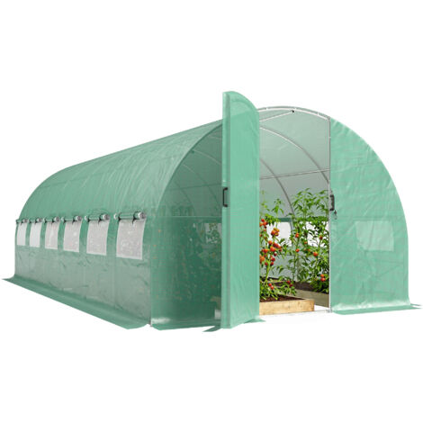 Serre tunnel de jardin 18m². serre de jardin tunnel avec portes et 12 fenêtres avec moustiquaires. 295x597x200cm. vert