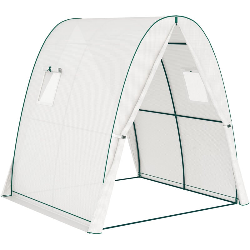 Serre tunnel de jardin - 2 portes , 2 fenêtres - acier vert pe blanc