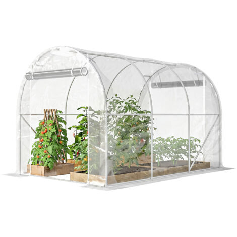 Serre tunnel de jardin 6m² 195x295x195cm, armature acier galvanisé, housse PE 150g/m² transparente