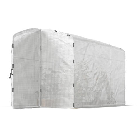 Serre tunnel de jardin 6m², serre tunnel 300x200x195cm bâche PE 220g/m² bords prolongés 50 cm porte blanche