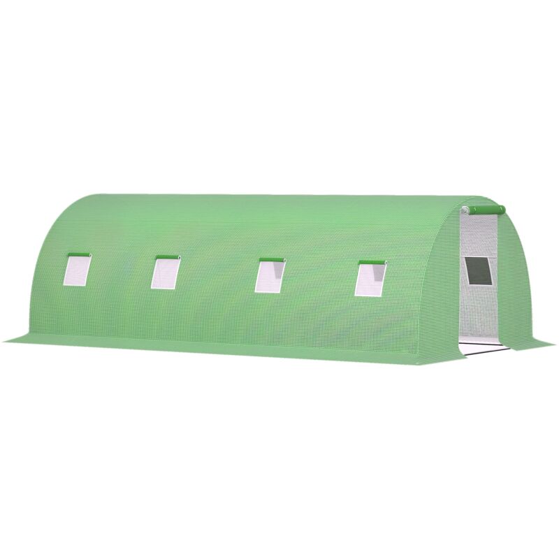 Serre tunnel de jardin, 6x3x2 m, structure acier, bâche PVC renforcée, 8 aérations avec moustiquaire, abri de culture, vert