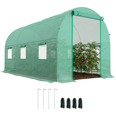 Serre tunnel de jardin 8 m², serre de jardin tunnel avec porte et 6 fenêtres, bâche PE 140 g/m² 400 x 200 x 200 cm vert