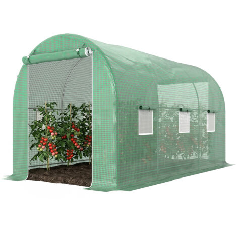 Serre tunnel de jardin 8m² 4x2x2,05m châssis tubulaire vert porte zippée 6 fenêtres
