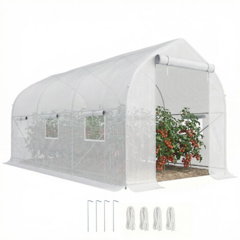 Serre tunnel de jardin 8m², serre de jardin tunnel avec 2 portes et 6 fenêtres, bâche PE 140g/m² 400x200x200cm blanc
