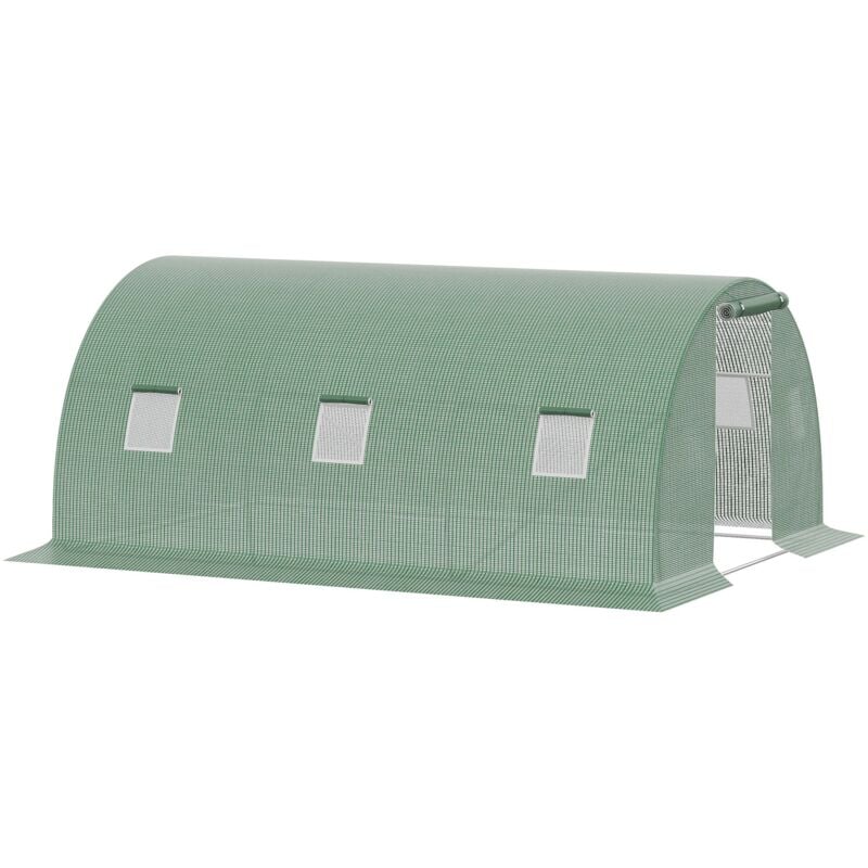 Serre tunnel 13,5 m² dim. 4,5 x 3 x 2 m - 6 fenêtres, porte zippée enroulable - acier galvanisé pe haute densité vert