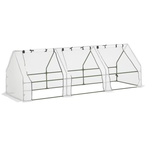 Serre tunnel de jardin en polyéthylène pour plantes et fleurs, avec bords surélevés et portes à charnières, 270 x 90 x 90 cm, blanche