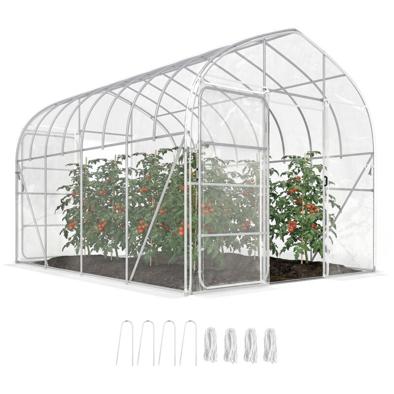 Serre tunnel de jardin - Outsunny - 2 portes à charnières - structure optimisée - couverture PO - 3x4m - transparent