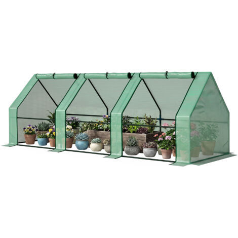 Serre tunnel en PE pour plantes et fleurs, bords allongés et portes à charnières, 270x90x90 cm, vert foncé