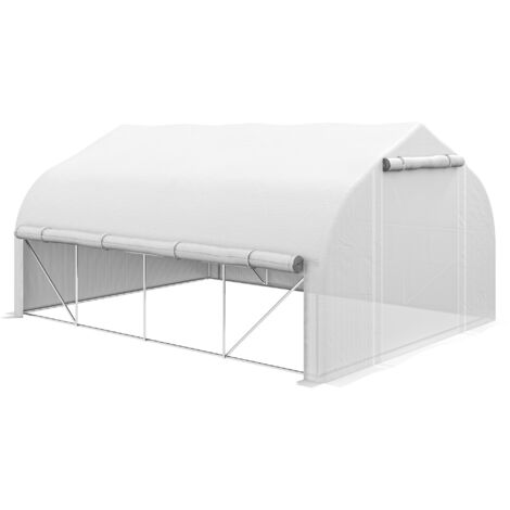 Serre tunnel jardin 12 m² porte 8 fenêtres bâche PE 140 g/m² 400x200x200 cm blanc