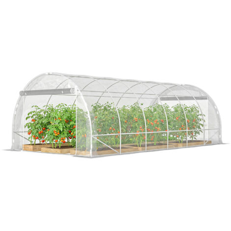 Serre tunnel jardin 18m² 296x597x199cm acier galvanisé bâche PE 150g/m² transparente