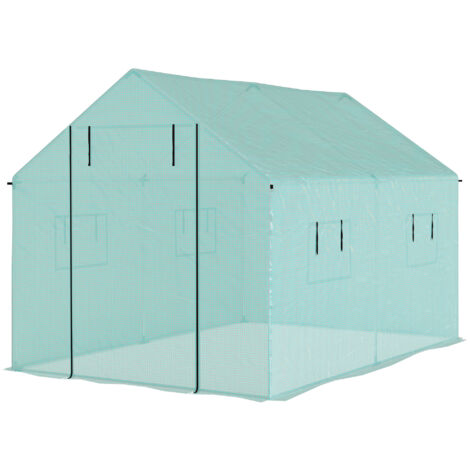 Serre tunnel jardin 2x3m 6m² porte enroulable 4 fenêtres acier galvanisé PE haute densité vert