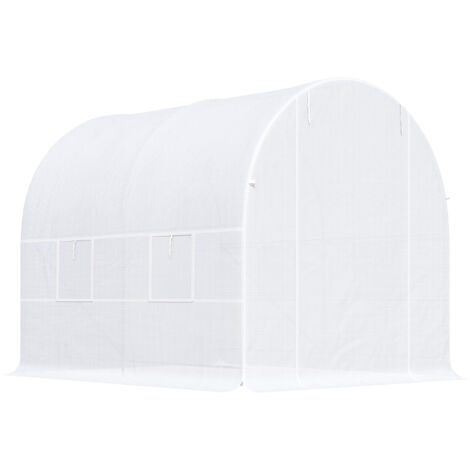 Serre tunnel jardin 5m², serre tunnel avec porte et 4 fenêtres, bâche PE 140 g/m² 245x200x200 cm blanc