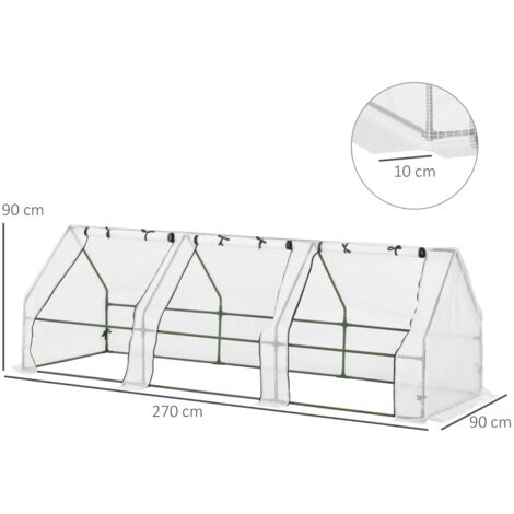 Serre tunnel PE blanche 270x90x90cm, bords surélevés porte charnière pour fleurs et plantes