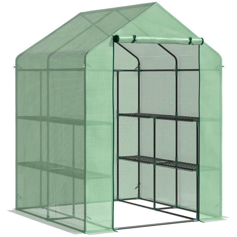 Serre tunnel polyéthylène porte d'entretien-8 étagères pour tomates-acier renforcé-vert-143x138x190cm