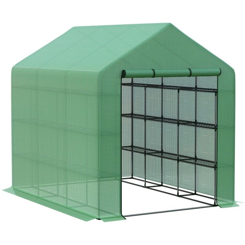 Serre tunnel professionnelle 8 étagères-verrière piétonnable-porte-film PE vert-armature acier-180x244x210cm