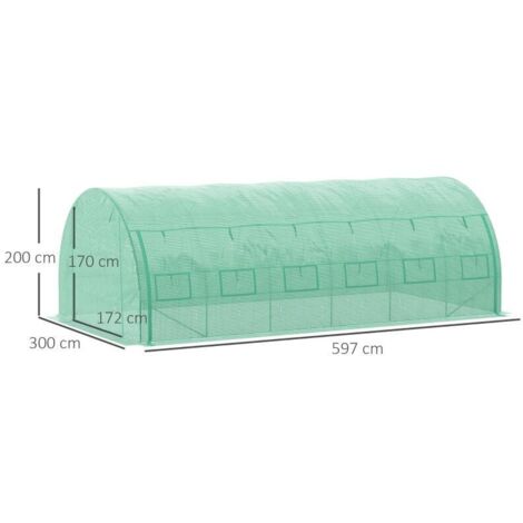 Serre tunnel verte 18m² 4x3x2m, porte parois enroulables 12 fenêtres acier PE pour potager