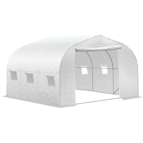 Serre tunnel XXL blanche 3,5L x 3l x 2H m – Surface exploitable 10,50 m² – Bâche anti-UV 140 g/m² – Châssis acier galvanisé – MH