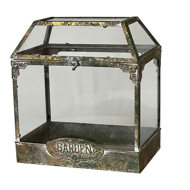 La Grande Prairie - Serre verre fer patiné 33x21x36cm