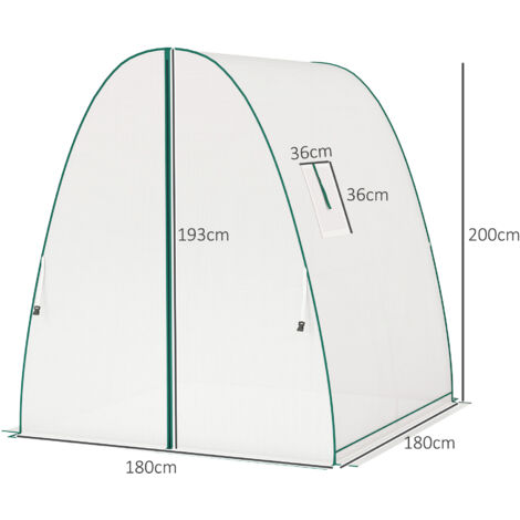 Serre voûtée avec sacs de sable et bâche plastique, 2 portes enroulables, fenêtres en filet, portable, 1,8 x 1,8 x 2 m, blanche