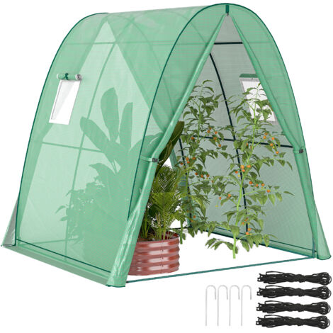 Serre voûtée avec sacs de sable et bâche plastique, 2 portes enroulables, fenêtres en filet, portable, 1,8 x 1,8 x 2 m, verte