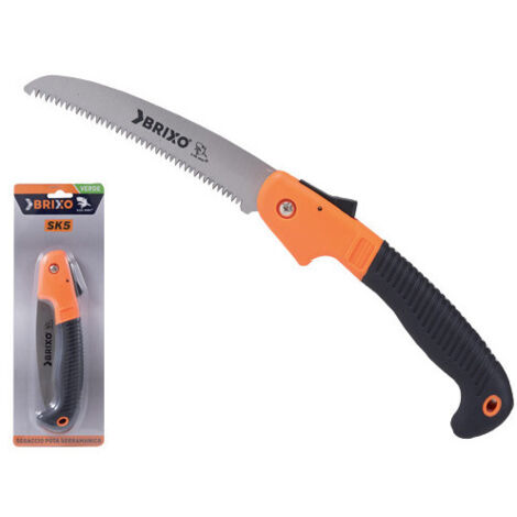 Serrucho de poda de 18 cm Brixo Soft Grip – hoja curva SK5 – agarre antideslizante