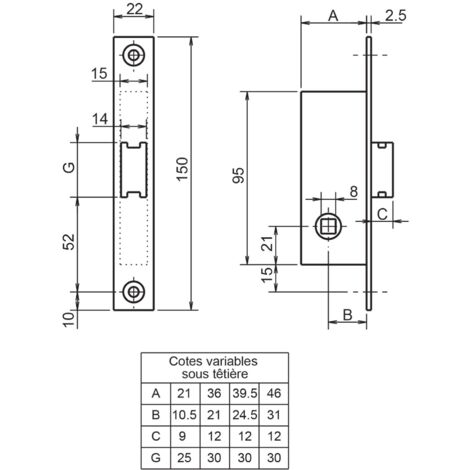 Serrure 1 point coffre 20/21 D - METALUX - F120211000