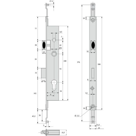 ASSA ABLOY 3 points pêne dormant demi-tour 45mm pour tringle plate - STREMLER - 2270.45.TI24