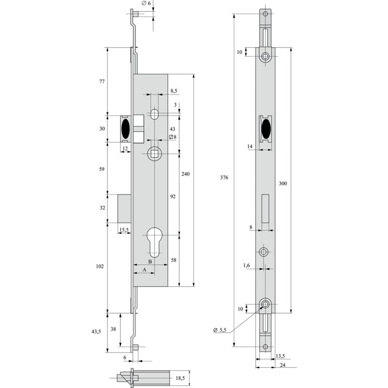 Serrure 3 points pêne dormant demi-tour 45mm pour tringle plate - stremler - 2270.45.TI24