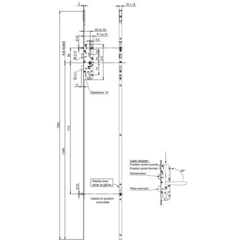 Serrure 4 points série 20500 pêne dormant 1/2 tour têtière 2150x16mm axe 40mm gauche - VACHETTE - 13439000
