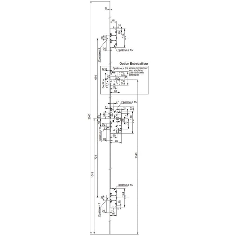 Serrure à larder trilock Série 5000 3 points SGN2 têtière 18mm A2P Vachette 18002000