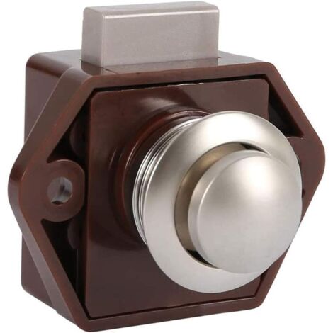 Serrure à bouton-poussoir pour armoire, meuble de rangement, boucle de verrouillage de porte sans clé, convient aux camping-cars et caravanes (marron)