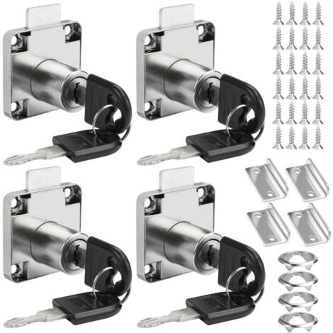 Serrure à came avec clé identique, verrou de sécurité d'armoire pour placard, tiroir, armoire de rangement, armoire de rangement, boîte aux lettres, tiroir, maison Argent, 4 pcs