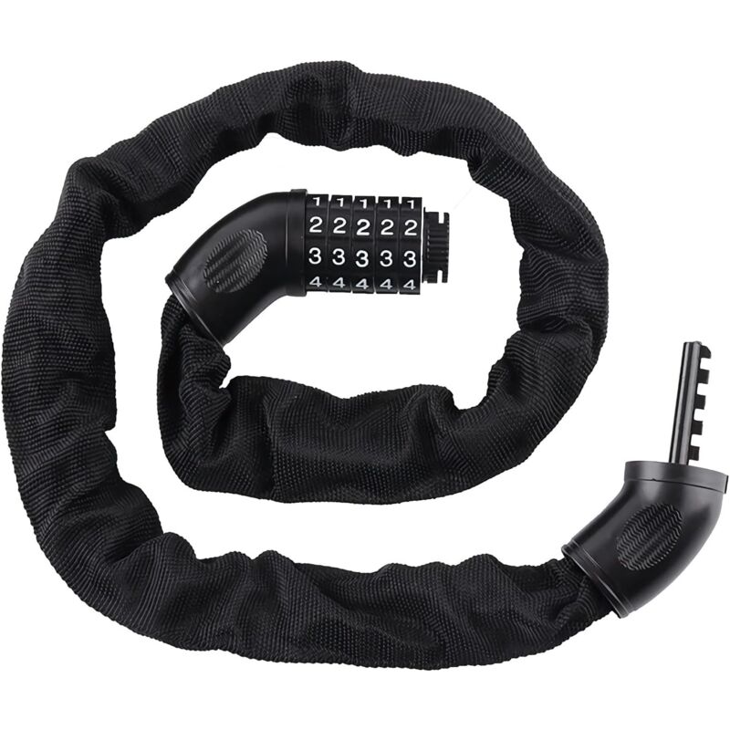 Serrure à chaîne, Chaîne Antivol Vélo - Serrure de vélo avec code à 5 chiffres - Haute sécurité - Chaîne en acier trempé - Gaine en tissu extrêmement