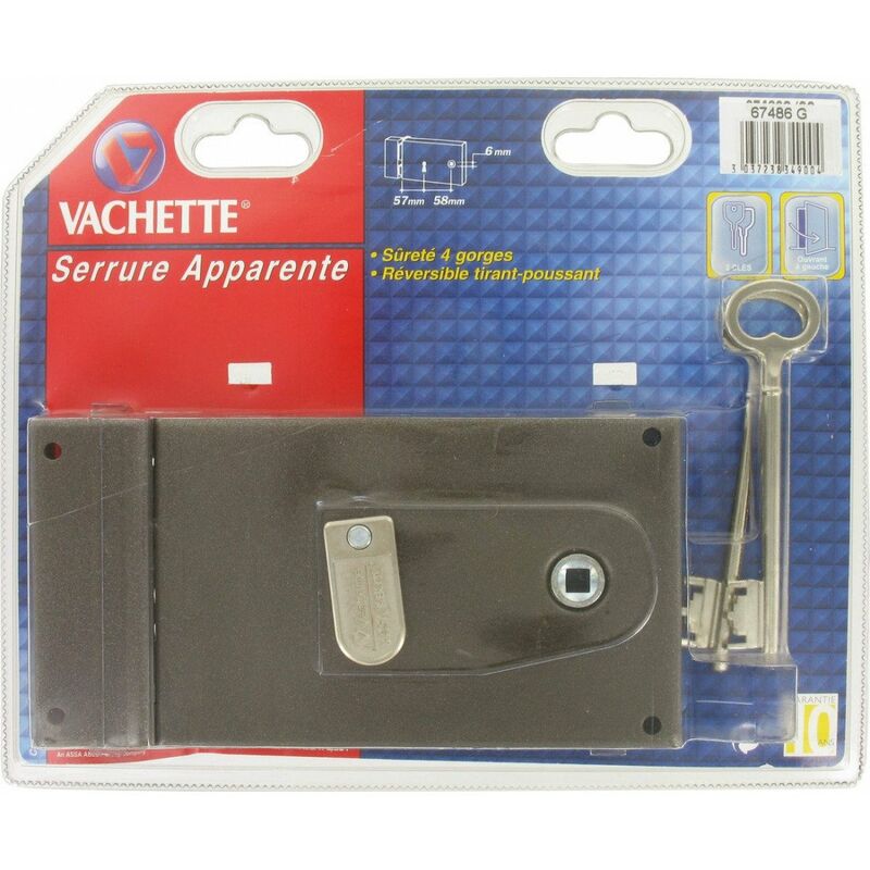 Serrure à clé bénarde horizontale à fouillot 4 gorges série standing gauche