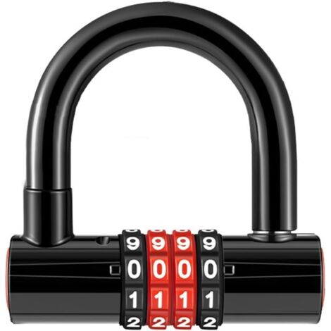 Serrure à code antivol en forme de U, code à 4 chiffres, cadenas à anneau long de 50 mm, noir