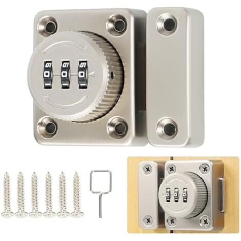 Serrure à Code Sans Clé, 5 X 4 Cm, Serrure à Code à 3 Chiffres avec Vis de Fixation de Sécurité, Verrou à Code Pour Placard d'Armoire, Garage, Clôtures, Argenté