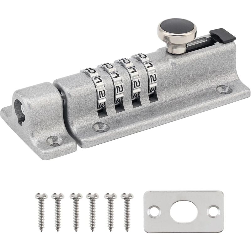 Serrure à Code, serrure à vis coulissante en alliage de zinc à 4 chiffres, serrure de porte sans clé pour remise, porte, clôture (argent)
