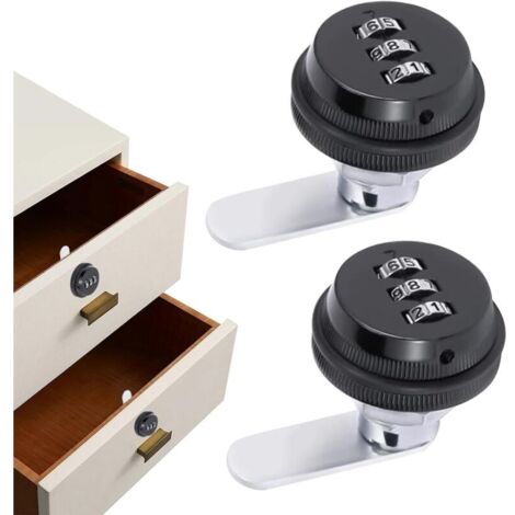 Serrure à combinaison noire pour armoire, serrure mécanique pour tiroirs, avec clés et vis inclus – Sécurisez vos espaces