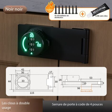 Serrure à combinaison sans clé, loquet à 3 chiffres avec mot de passe, bouton rotatif pour portes, armoires, tiroirs, portes de grange, salle de bain, extérieur, placard, clôture, alliage de zinc dura