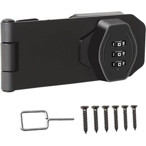 Serrure à combinaison - Serrure à combinaison à 3 chiffres - Serrure coulissante de sécurité pour petites portes, armoires, porte coulissante, salle de bain - Noir - 4 po - Anti-effraction