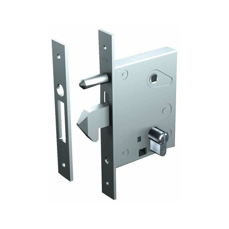 Mantion - Serrure a crochet tole galvanisee + gache et cylindre europeen + 3 cl