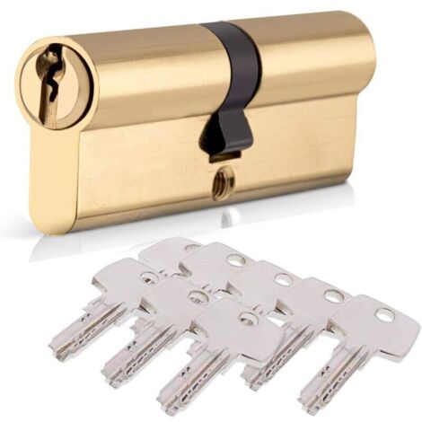 Serrure à cylindre 40/40 (80 mm), serrure de porte à double cylindre européen avec 8 clés, finition laiton, anti-perçage et anti-effraction, résistante aux chocs