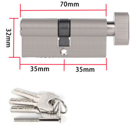 Serrure à cylindre en alliage de zinc de 70 mm (35/35), avec 3 clés, anti-effraction, anti-perçage, anti-choc