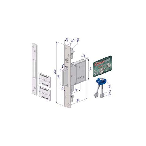 Serrure à double panneton triple mortaise 2003 - mm.70 (2003XZB7025A32)