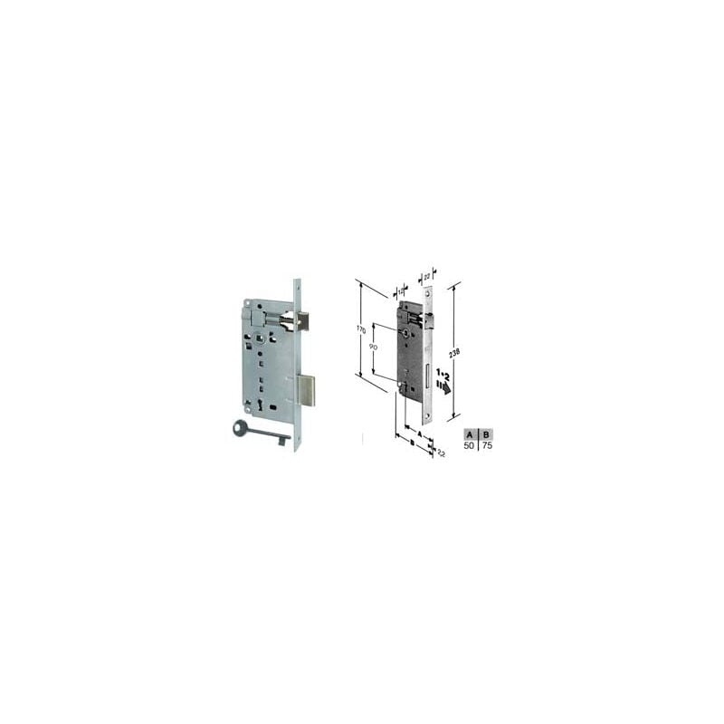 Serrure à douille à mortaise à bord carré en chrome satiné - bord en acier chromé satiné de 50 mm (592.50.34)